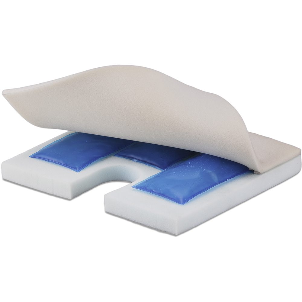 Memory foam seat cushion with blue gel inserts