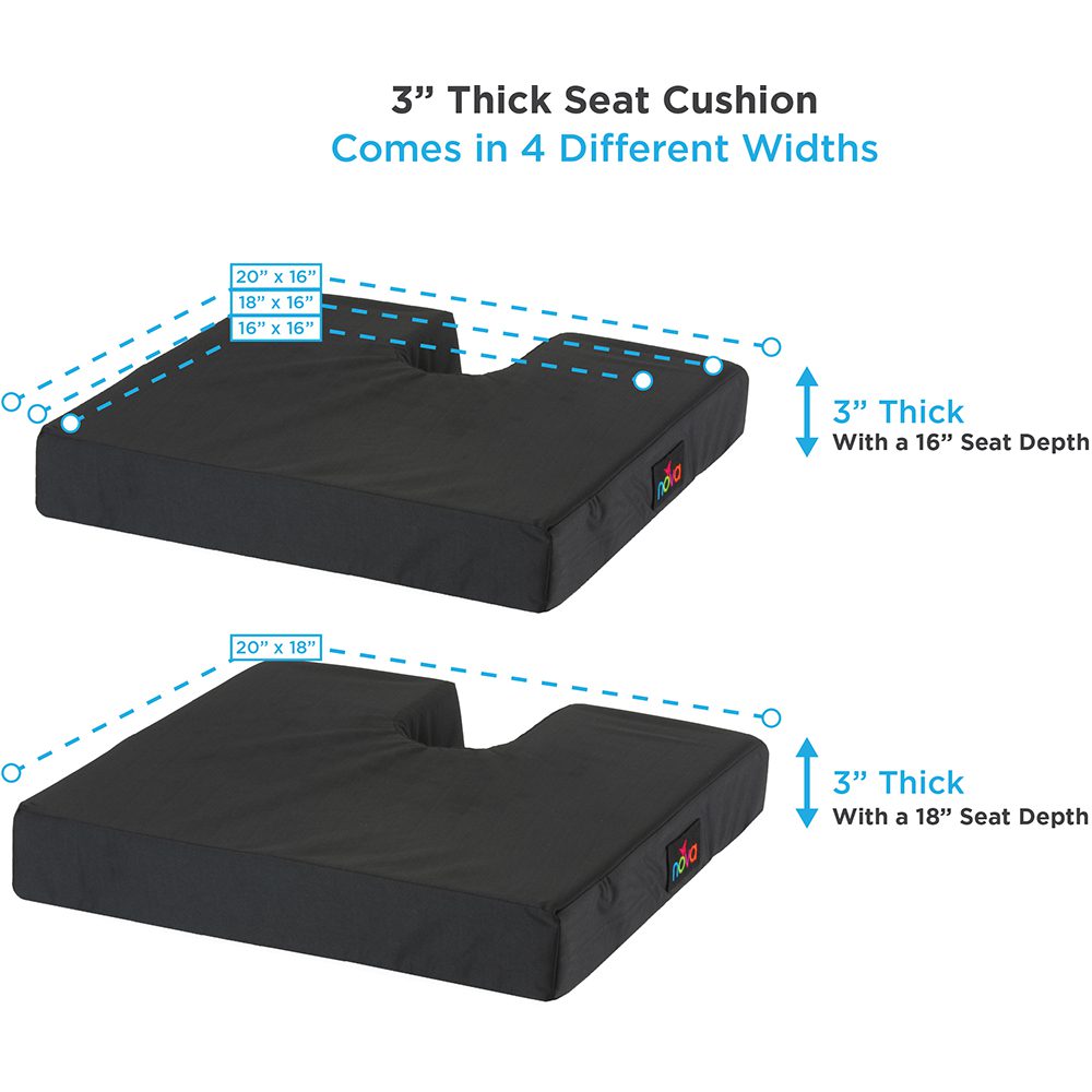 3-inch thick black U-shaped seat cushions