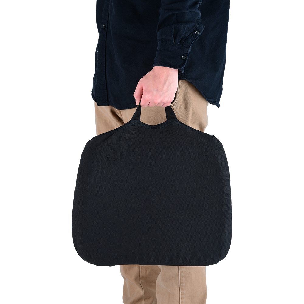 Black portable seat cushion with handle