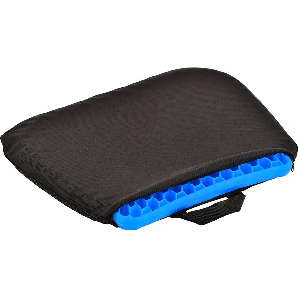 Black seat cushion with blue gel insert
