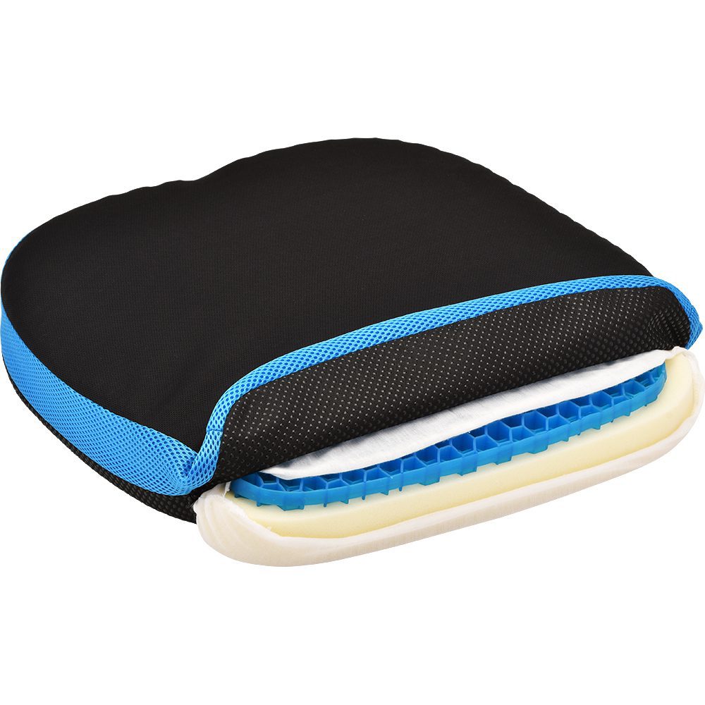 Black seat cushion showing gel and foam layers