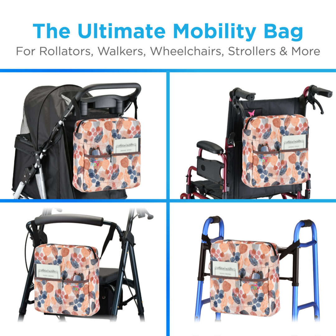 Floral mobility bag for walkers and wheelchairs