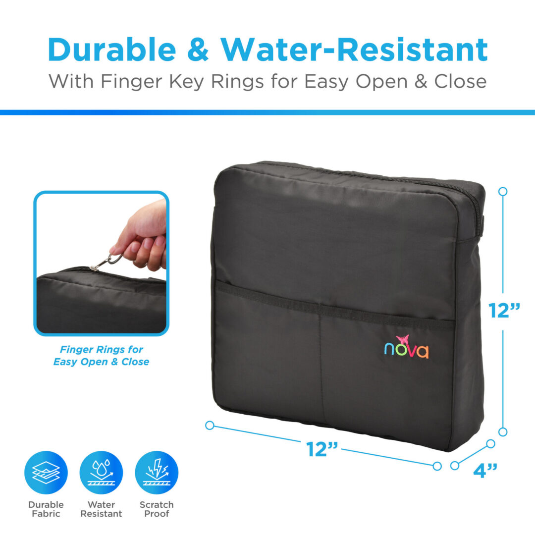 Durable water-resistant black packing cube, 12x12x4