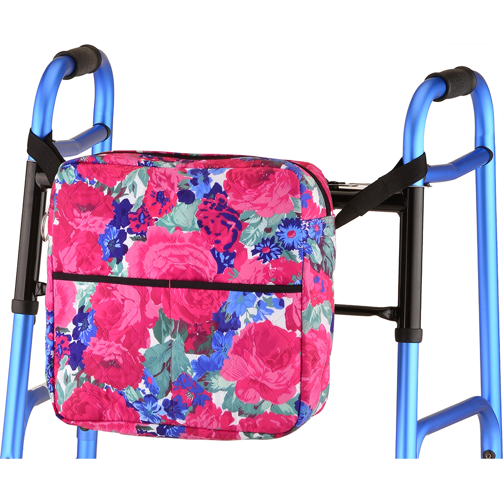 Pink floral bag on blue walker