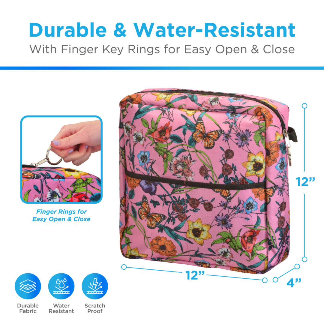Pink floral insulated lunch bag with zipper