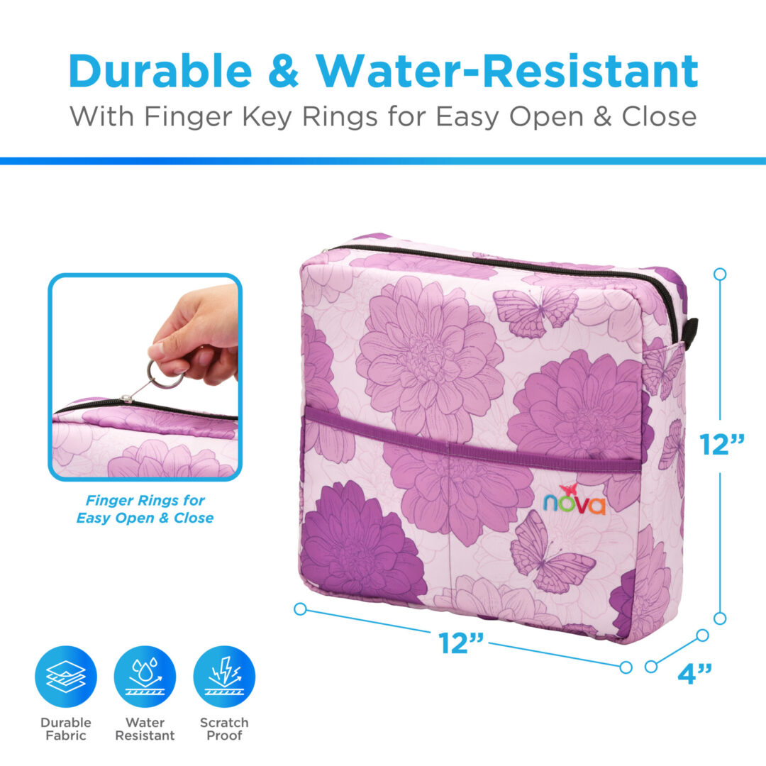 Pink floral water-resistant zipper organizer pouch