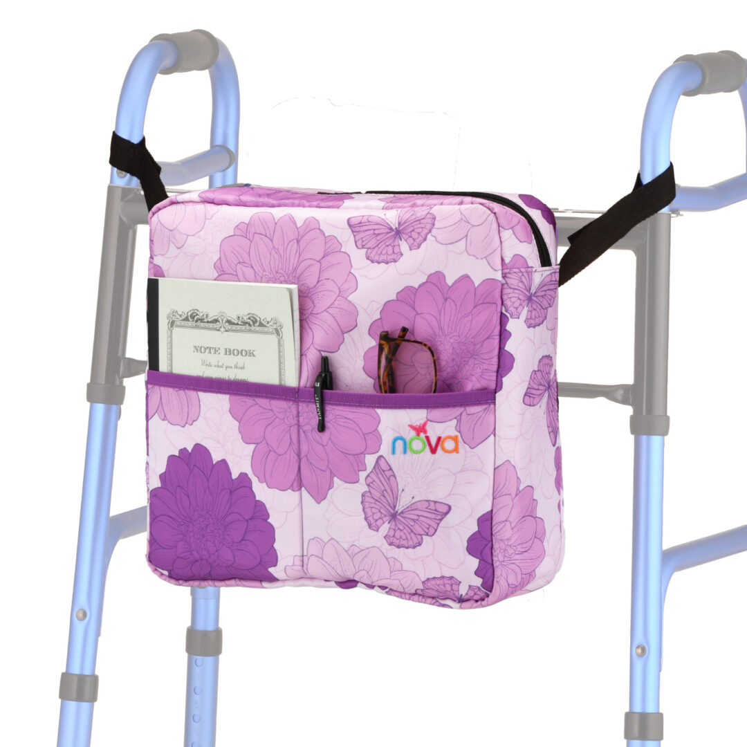 Pink floral butterfly walker bag with pockets