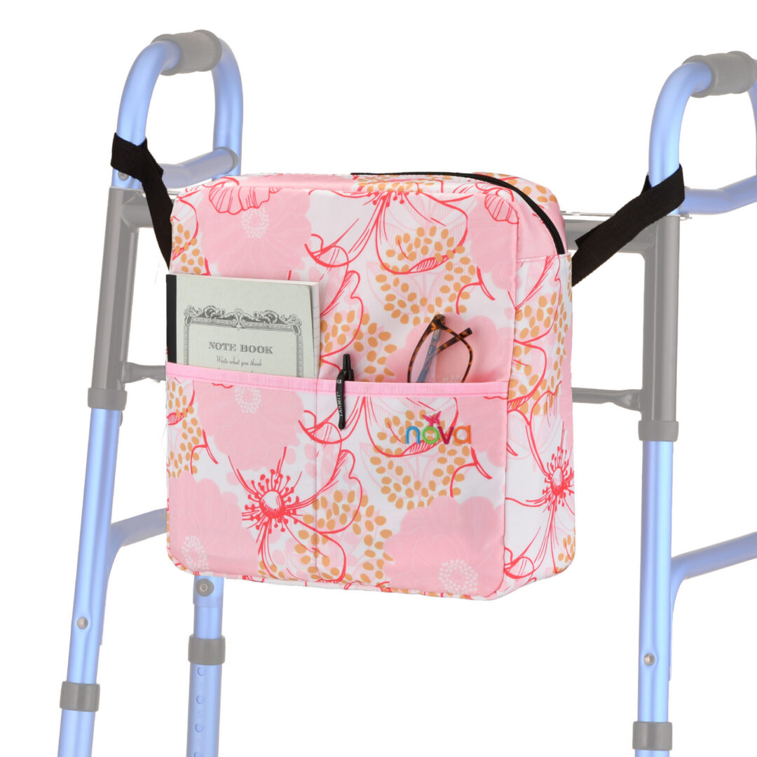 Pink floral walker bag with front pockets