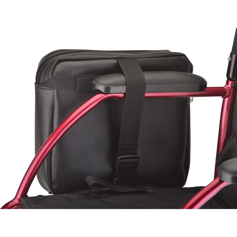 Black padded storage bag on red frame