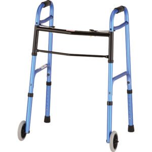 Blue folding two-wheel mobility walker
