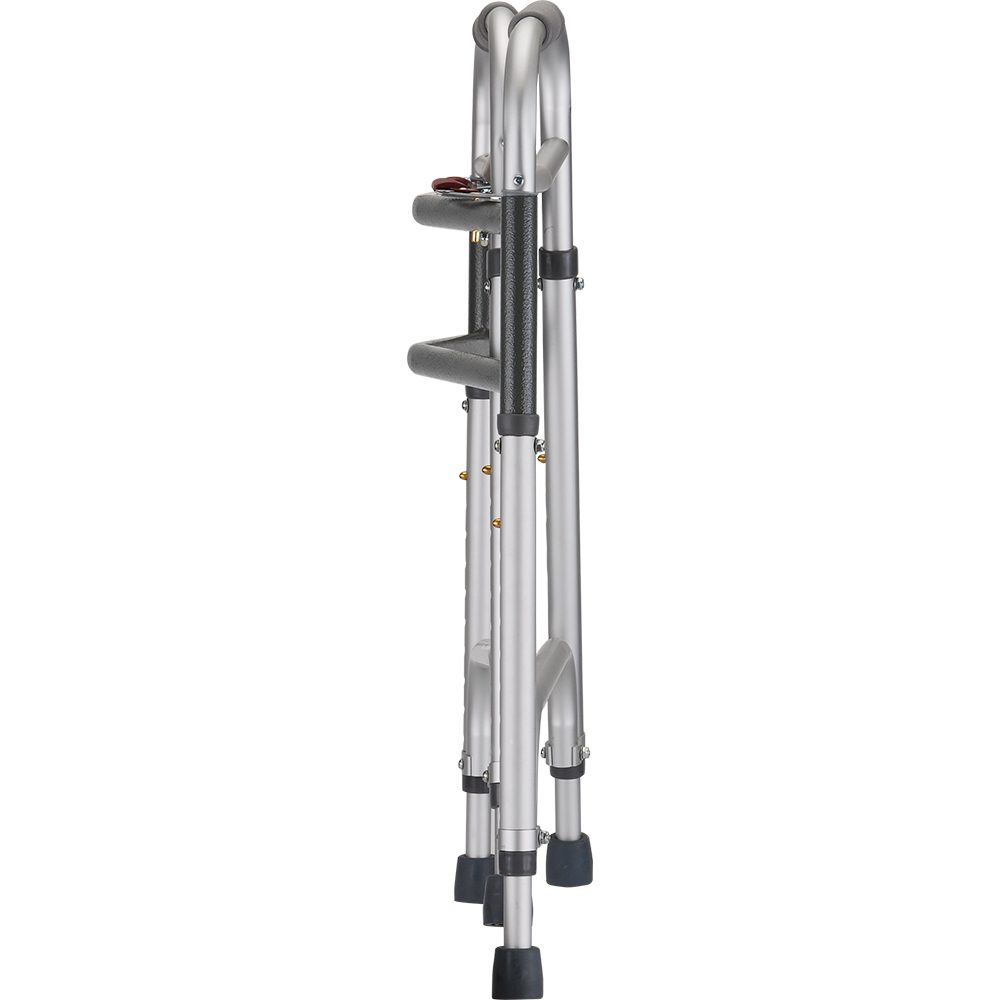 Folded silver aluminum walker with rubber tips