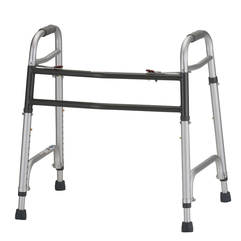 Aluminum folding walker with black crossbars