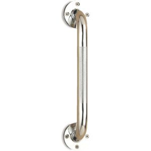 Chrome bathroom grab bar with textured grip