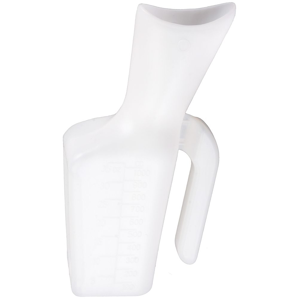 White plastic female urinal with handle