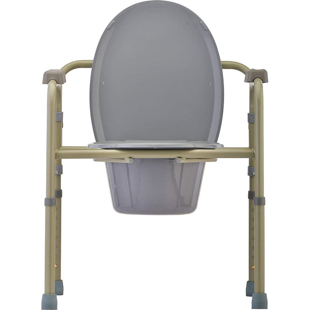 Portable bedside commode chair with lid
