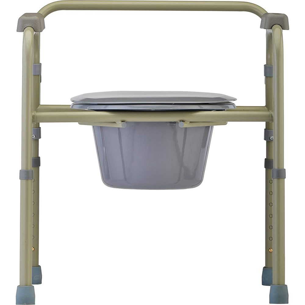 Adjustable bedside commode chair with bucket