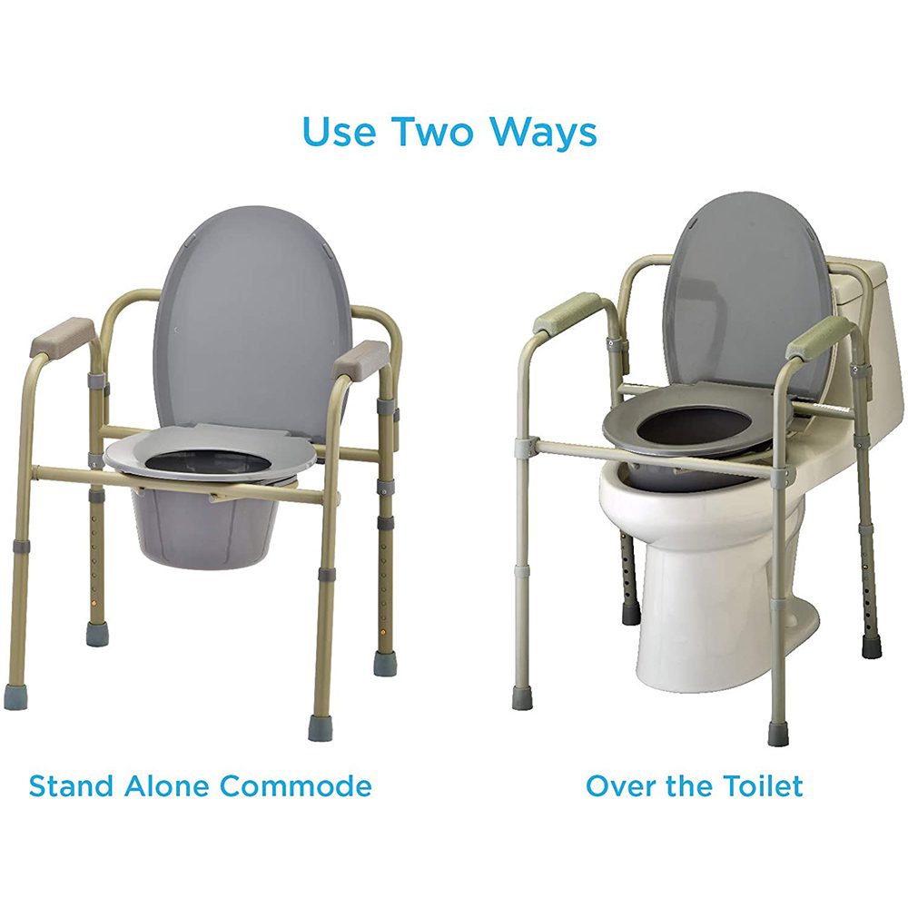 Portable commode chair over toilet or standalone