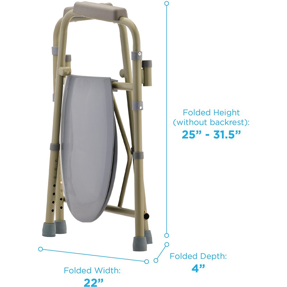 Folded portable bedside commode with measurements