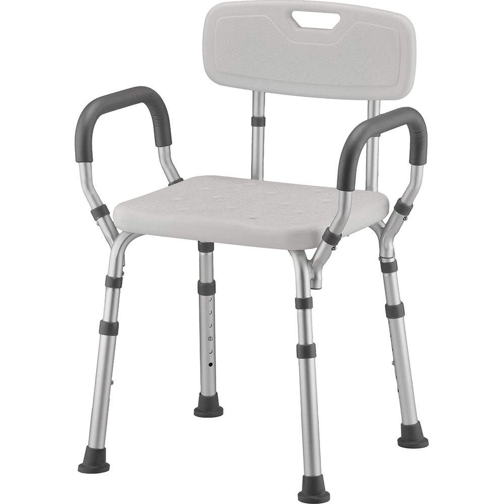 Adjustable shower chair with back and arms