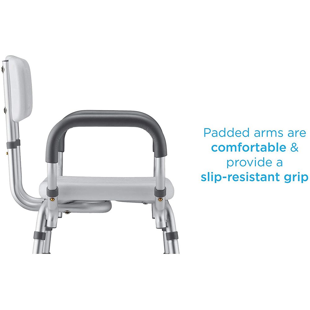 Shower chair with padded arms and backrest