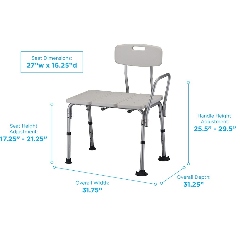Adjustable shower transfer bench with backrest
