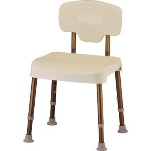 Beige plastic shower chair with backrest
