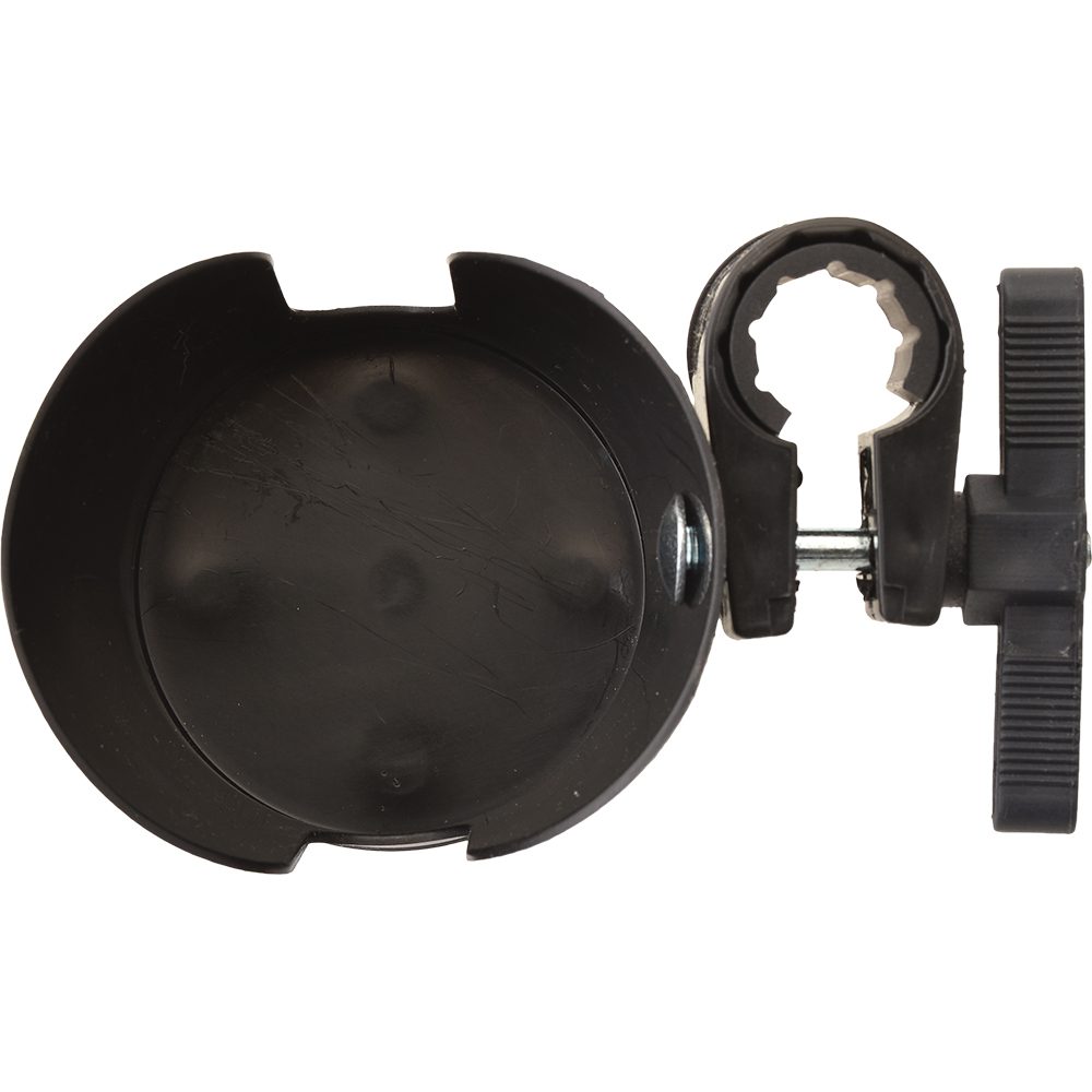 Black plastic cup holder with clamp