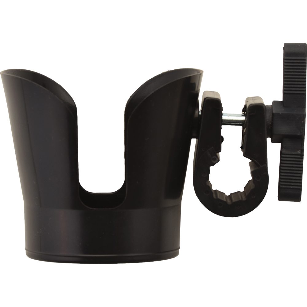 Black adjustable clamp cup holder attachment