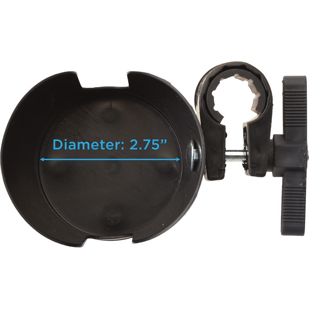 Black clamp-on cup holder, 2.75-inch diameter