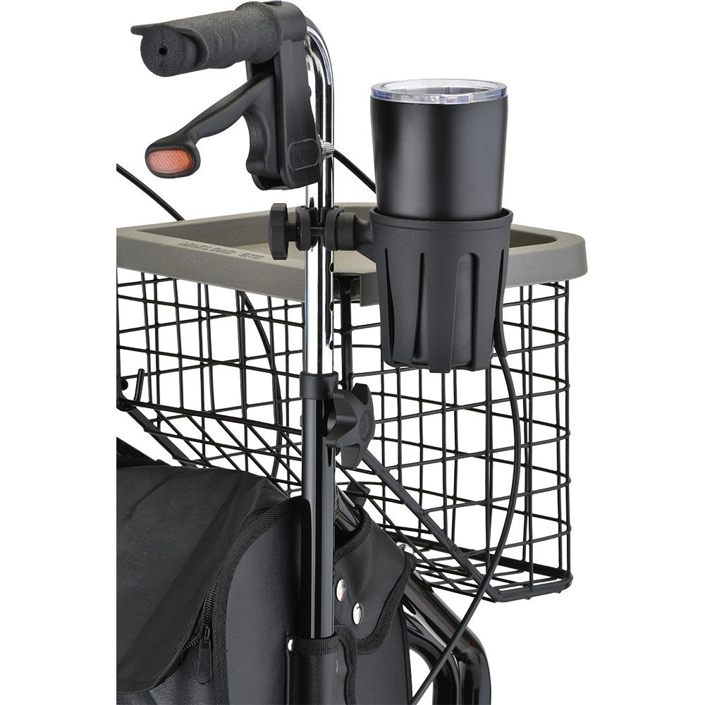 Rollator walker with wire basket and cup holder