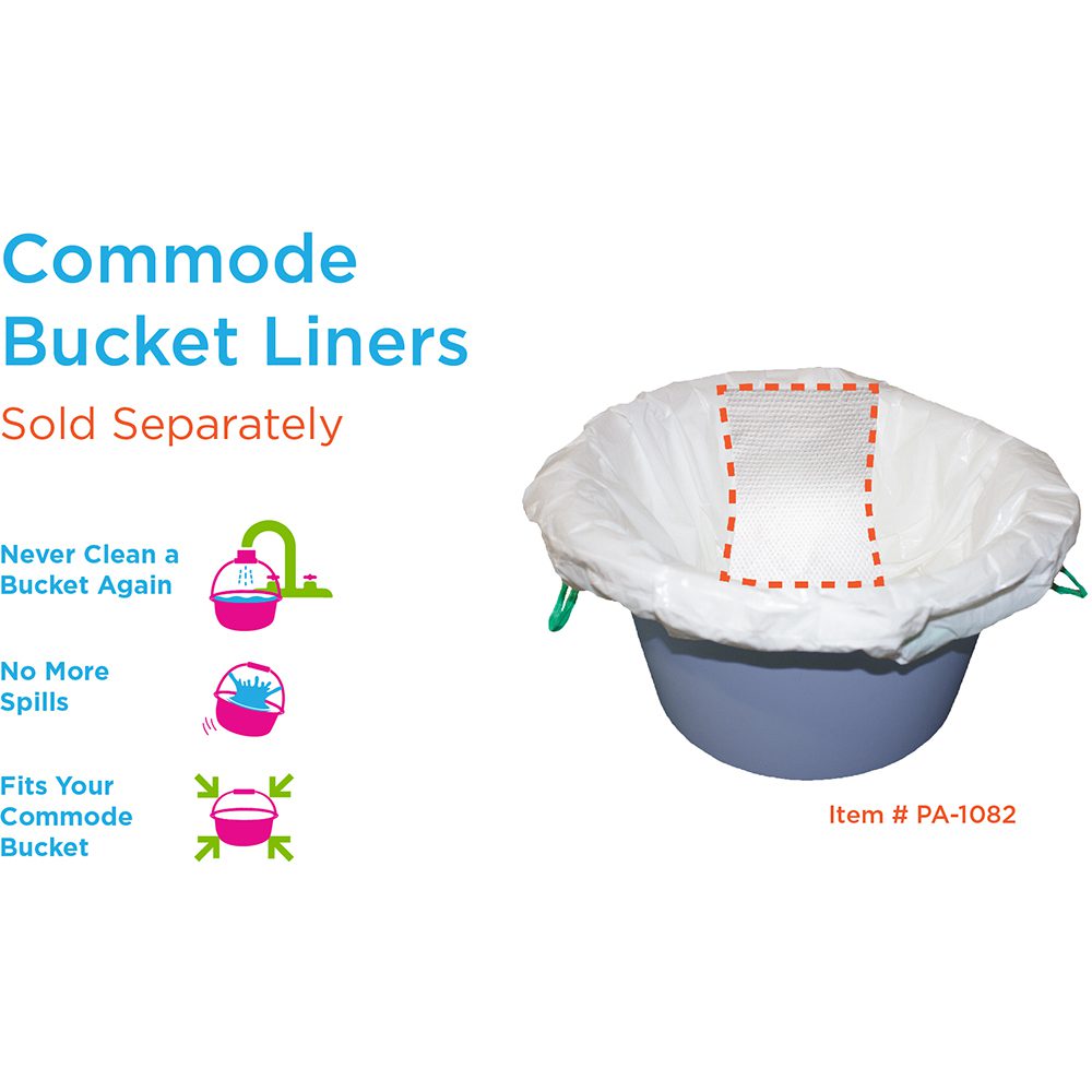 Disposable commode bucket liner inside plastic bucket