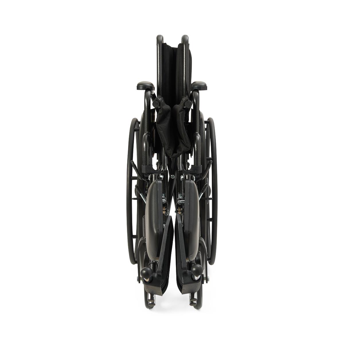 Folded black wheelchair on white background