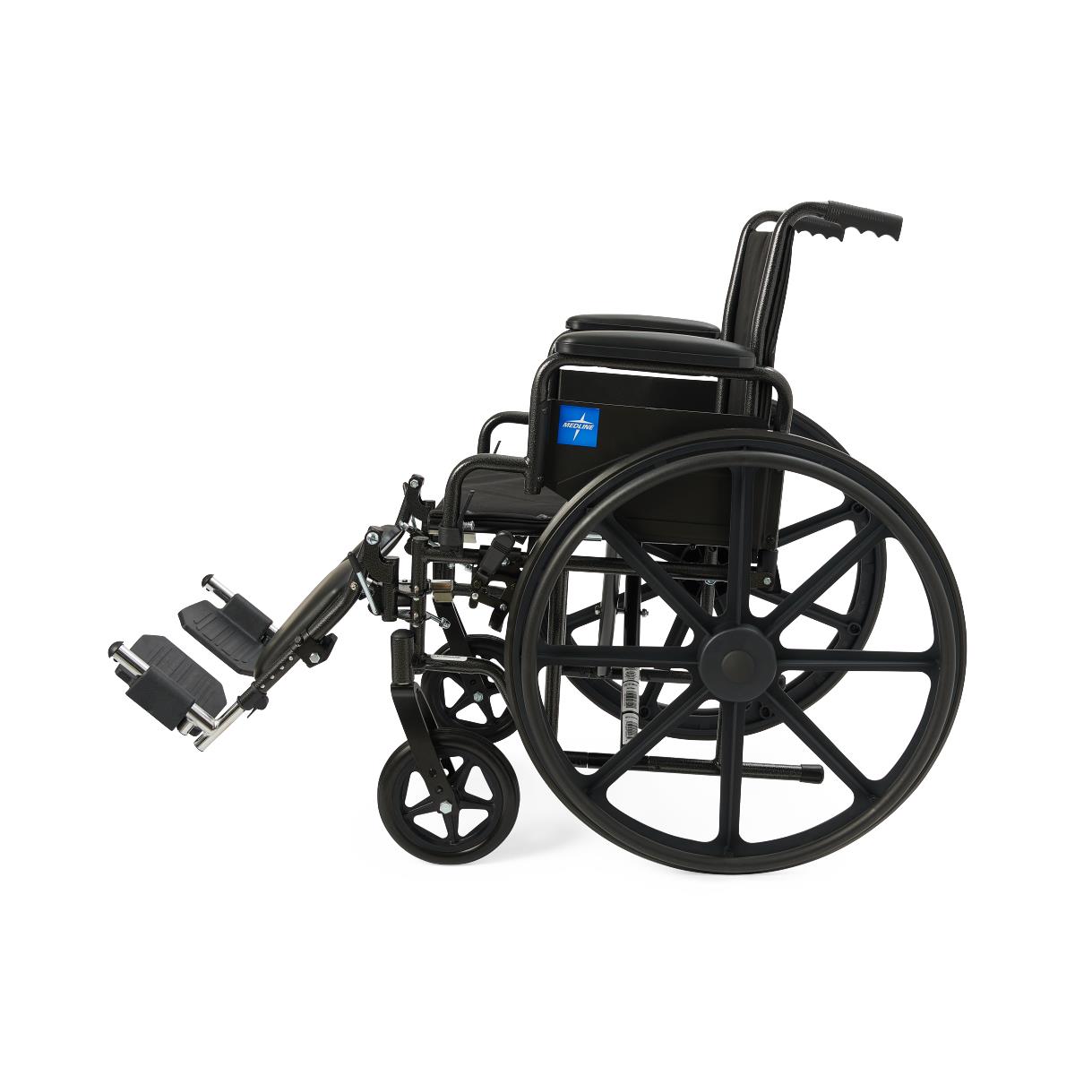 Black manual wheelchair with adjustable footrests