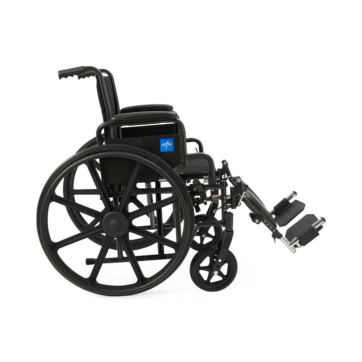 Black manual wheelchair with footrests