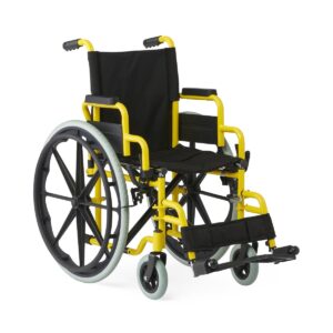Yellow frame manual wheelchair with black seat