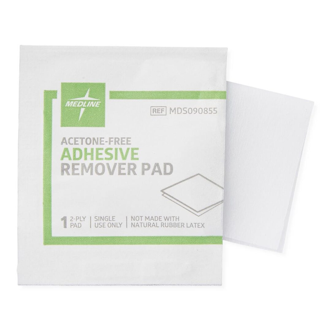 Acetone-free adhesive remover pad packet