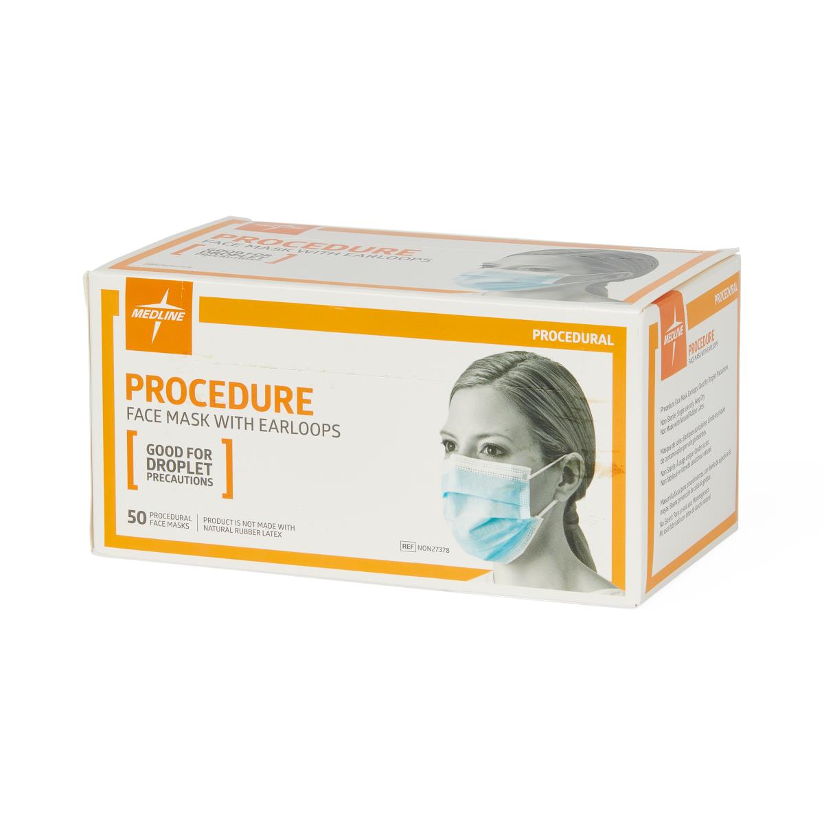 Box of procedural face masks with earloops