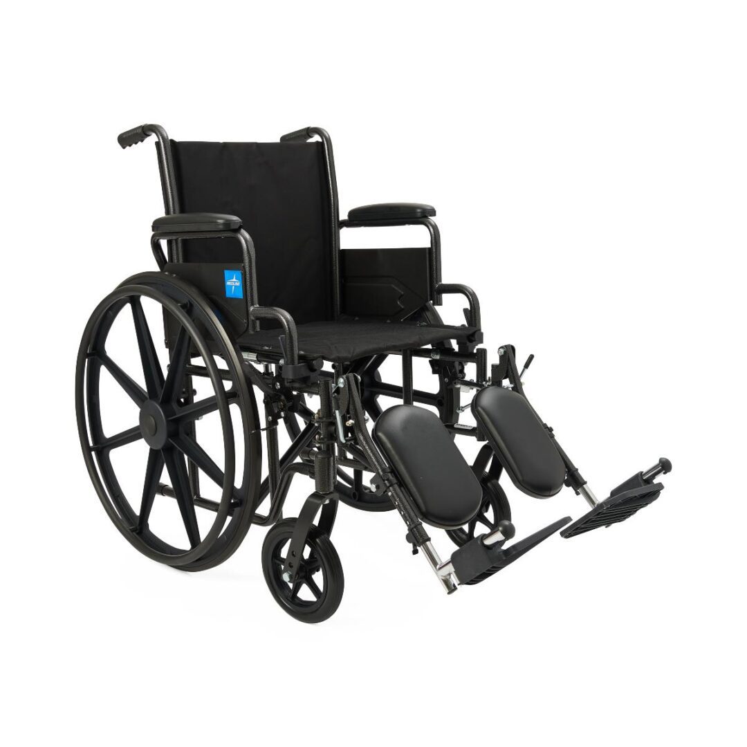 Black manual wheelchair with leg rests