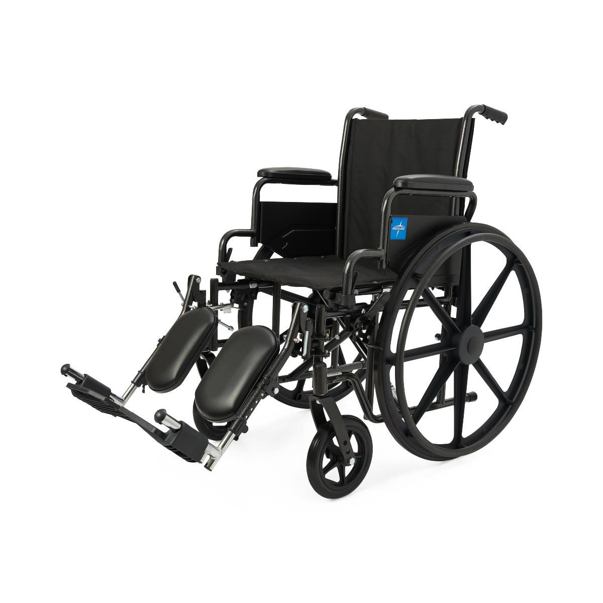 Black manual wheelchair with leg rests