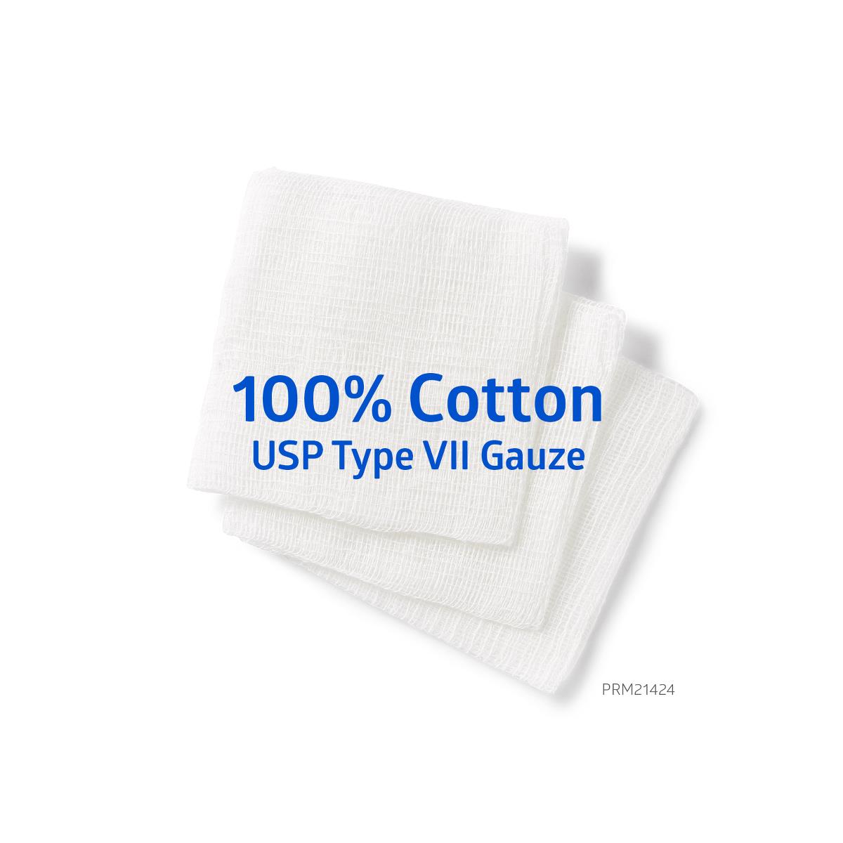 Stacked white 100% cotton gauze pads