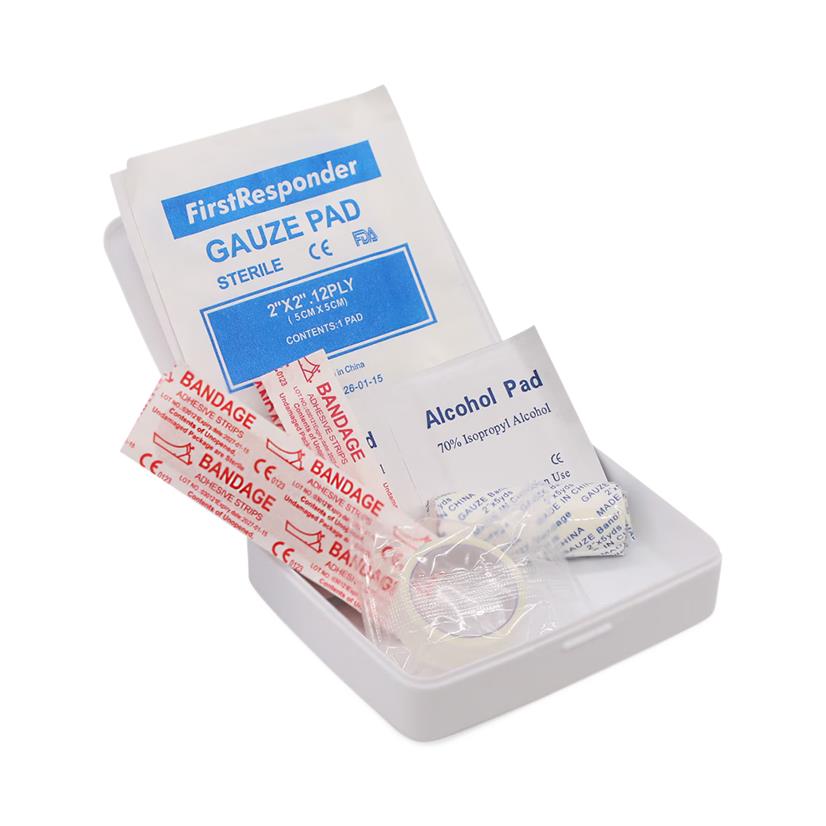 First aid kit with gauze and bandages