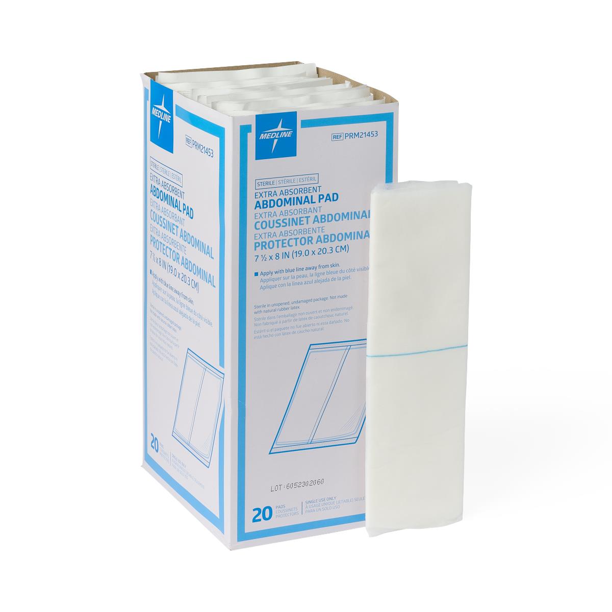 Box of extra absorbent abdominal pads