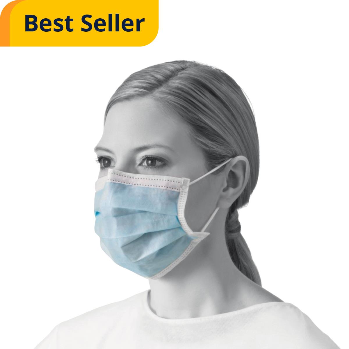 Woman wearing blue surgical face mask