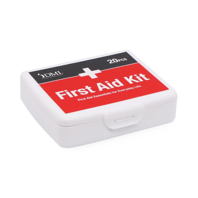 Compact white first aid kit with red cross