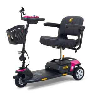 Pink and black electric mobility scooter with basket