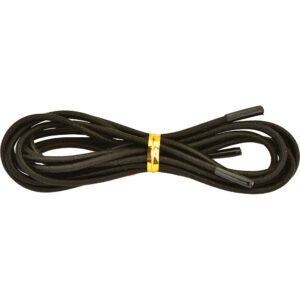 Black shoelaces coiled with gold band