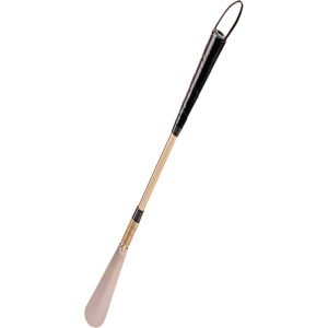 Long gold-handled shoehorn with black loop