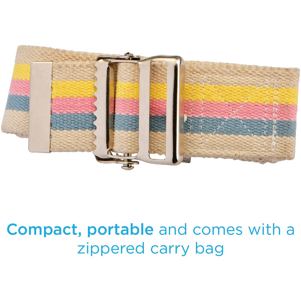 Beige striped fabric belt with metal buckle