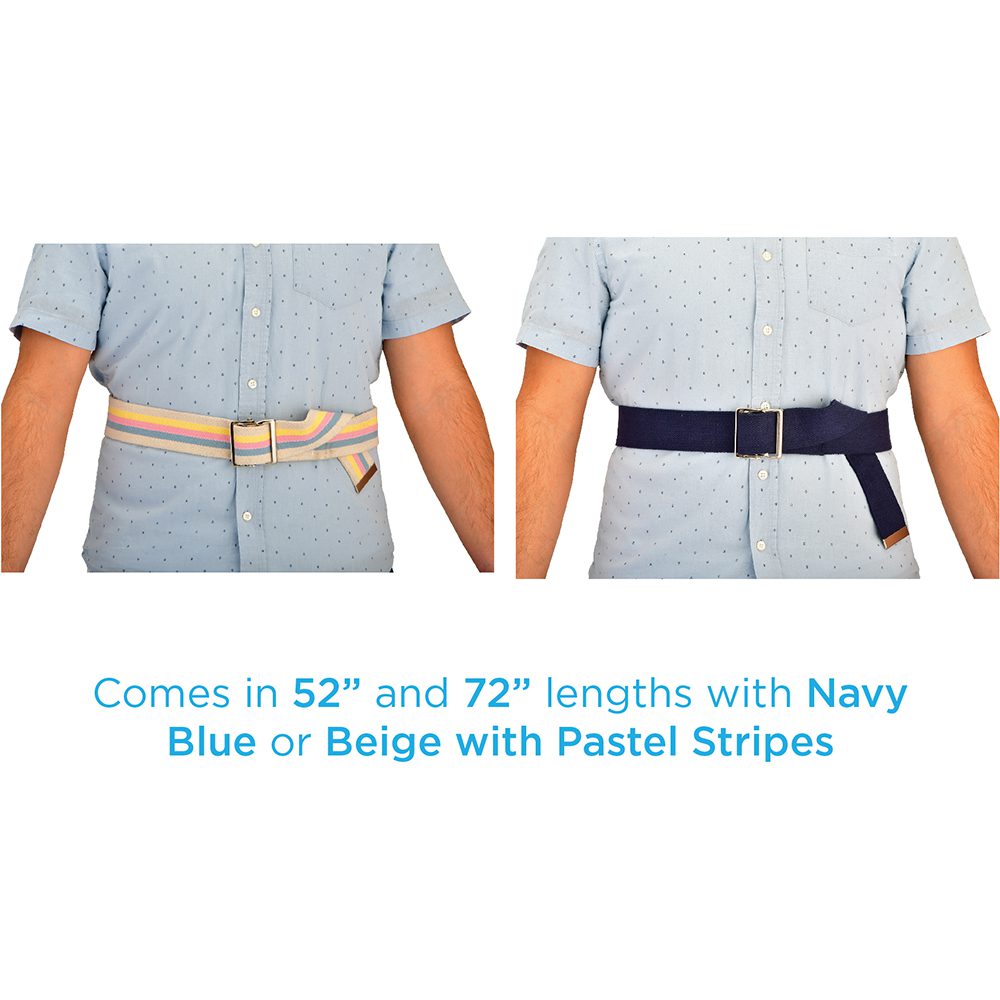 Two waist belts: navy and pastel-striped