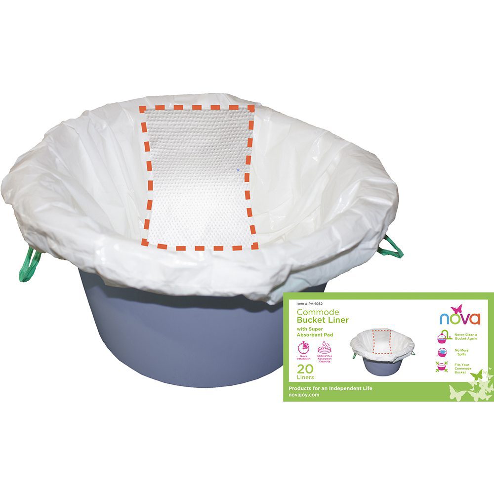 Commode bucket liner with absorbent pad